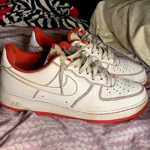 Red and white Air Force ones